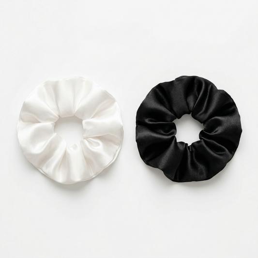 Satin-Scrunchie-Duo (Schwarz & Weiß)